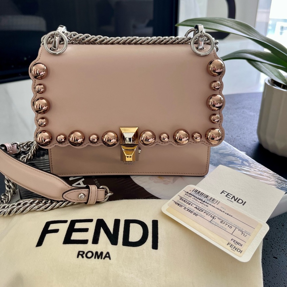 FENDI Vitello Liberty Studded Small Kan I Shoulder Bag Excellent Condition